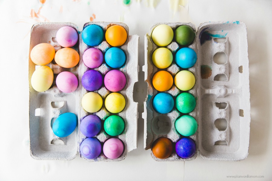 Vibrantly colored easter eggs with food coloring